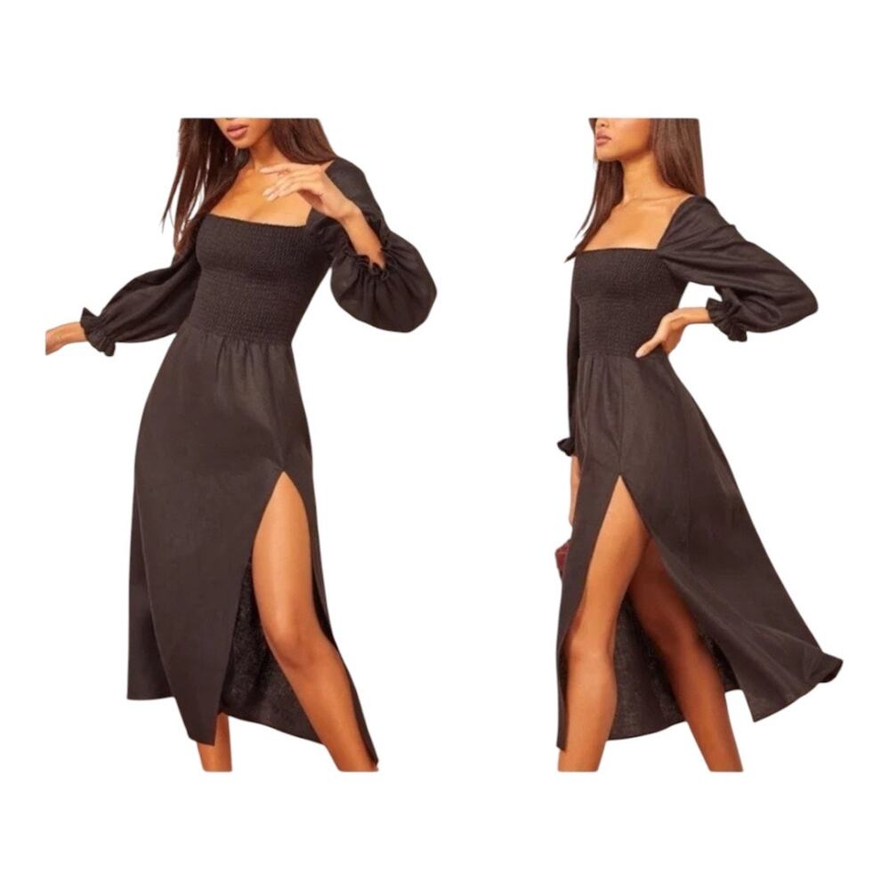Reformation Gitane Dress Women Small Black 100% Linen